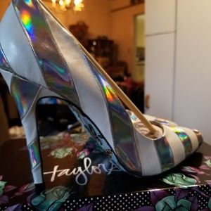 Taylor Says Miko Hologram Striped heels